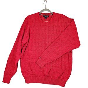 Tommy Hilfiger Golf Red Cable Knit Sweater Men L Cotton cable knit office Office